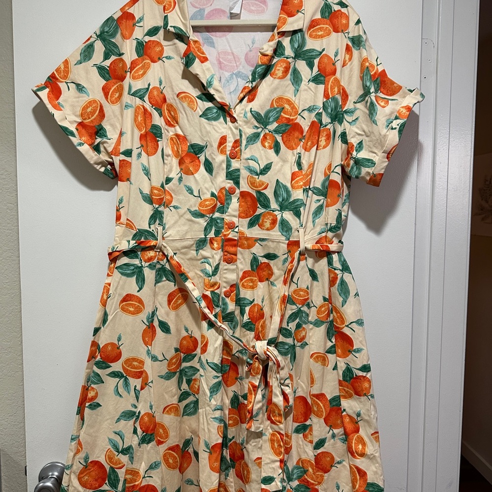 Orange Print Button-Up Dress